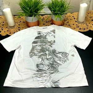 Zara White Tee with Silver Graphic